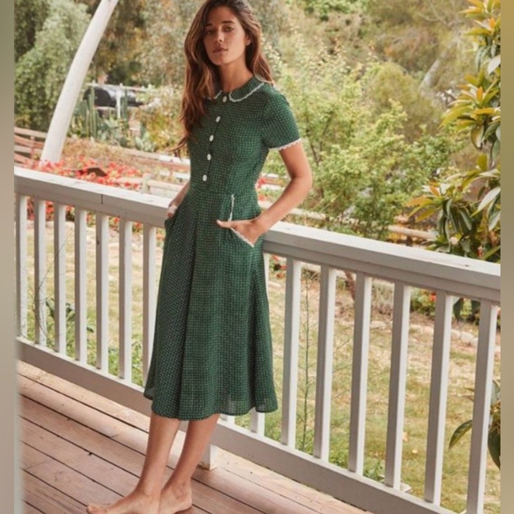 💚 Rare Christy Dawn Sebastian Green Polka Dot Dress S